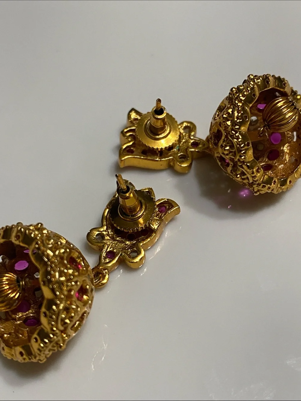 24KGP Kemp Filigree Pendant Necklace and Earrings Set with Ruby